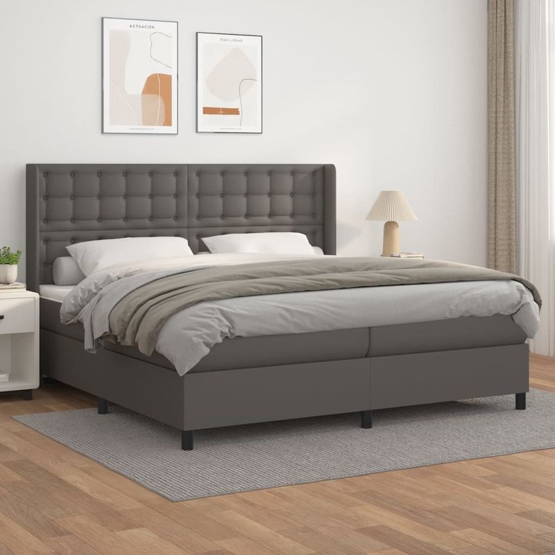 Casa si Gradina - Mobilier - Paturi si accesorii - Paturi - Pat box spring cu saltea, gri, 200x200 cm, piele ecologica - Infinity.ro