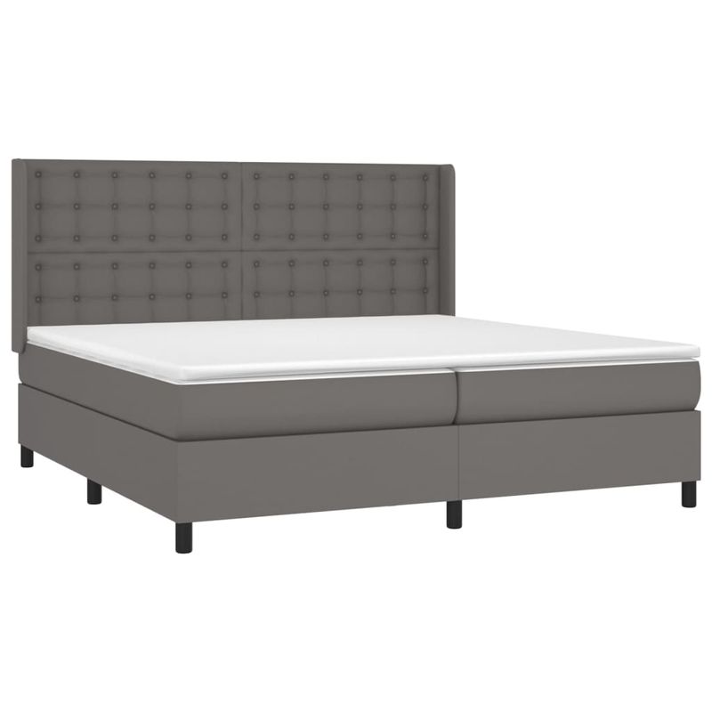 Casa si Gradina - Mobilier - Paturi si accesorii - Paturi - Pat box spring cu saltea, gri, 200x200 cm, piele ecologica - Infinity.ro