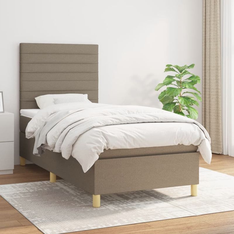 Casa si Gradina - Mobilier - Paturi si accesorii - Paturi - Pat box spring cu saltea, gri taupe, 90x190 cm, textil - Infinity.ro