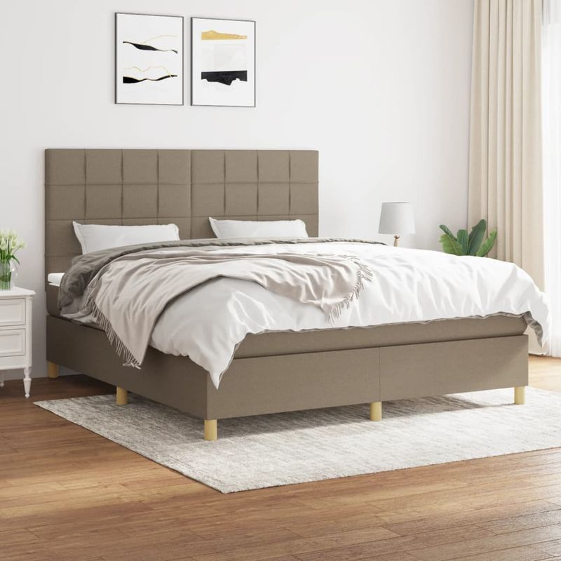 Casa si Gradina - Mobilier - Paturi si accesorii - Paturi - Pat continental cu saltea, gri taupe, 180x200 cm, textil - Infinity.ro