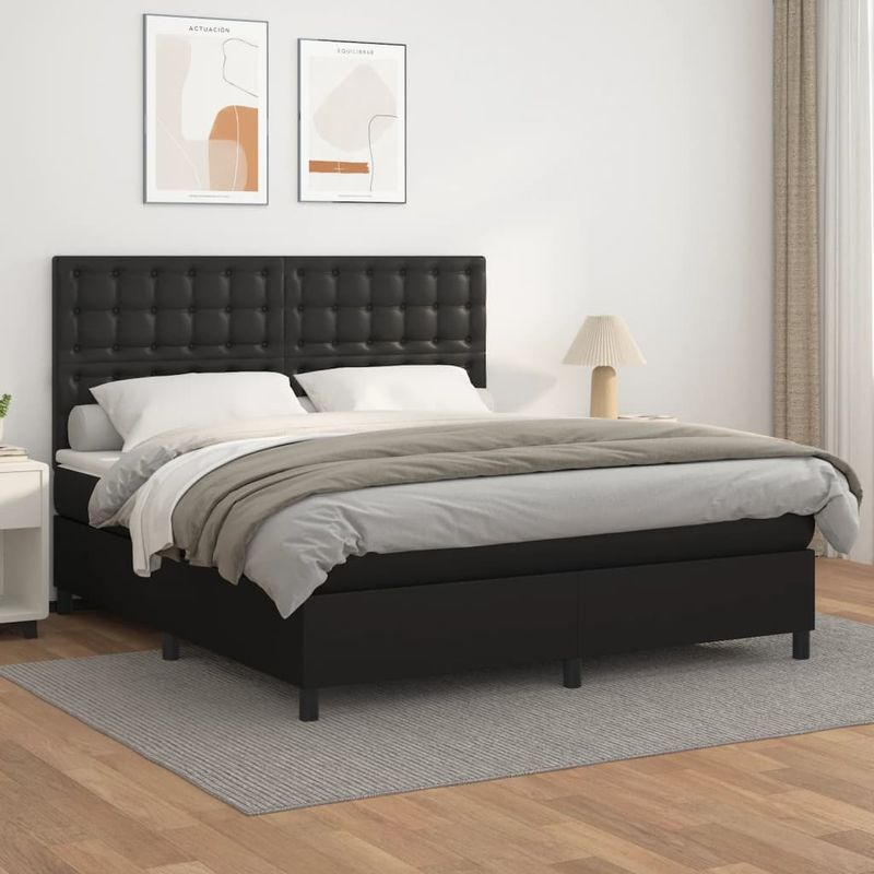 Casa si Gradina - Mobilier - Paturi si accesorii - Paturi - Pat box spring cu saltea, negru, 160x200 cm, piele ecologica - Infinity.ro