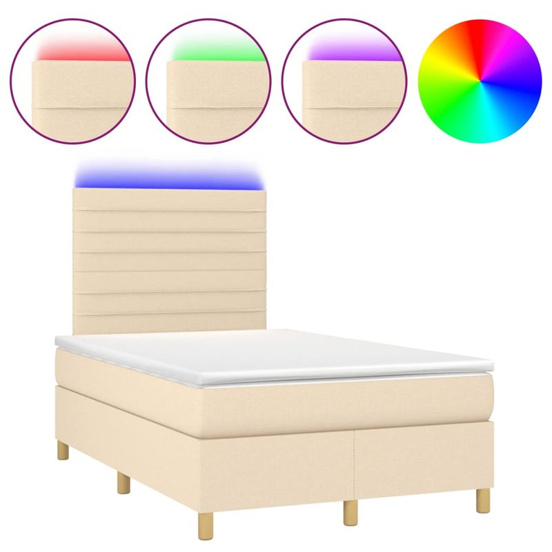 Casa si Gradina - Mobilier - Paturi si accesorii - Paturi - Pat cu arcuri, saltea si LED, crem, 120x200 cm, textil - Infinity.ro