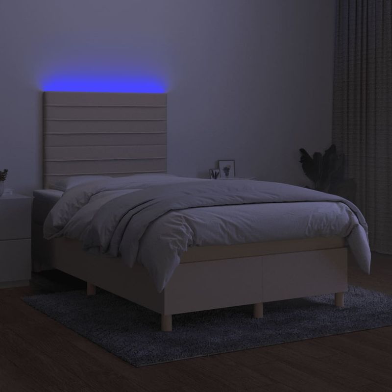 Casa si Gradina - Mobilier - Paturi si accesorii - Paturi - Pat cu arcuri, saltea si LED, crem, 120x200 cm, textil - Infinity.ro