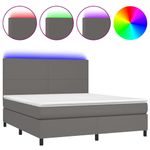 Casa si Gradina - Mobilier - Paturi si accesorii - Paturi - Pat cu arcuri, saltea si LED, gri, 180x200 cm, piele ecologica - Infinity.ro