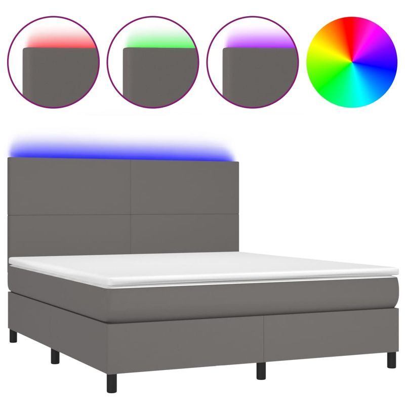 Casa si Gradina - Mobilier - Paturi si accesorii - Paturi - Pat cu arcuri, saltea si LED, gri, 180x200 cm, piele ecologica - Infinity.ro
