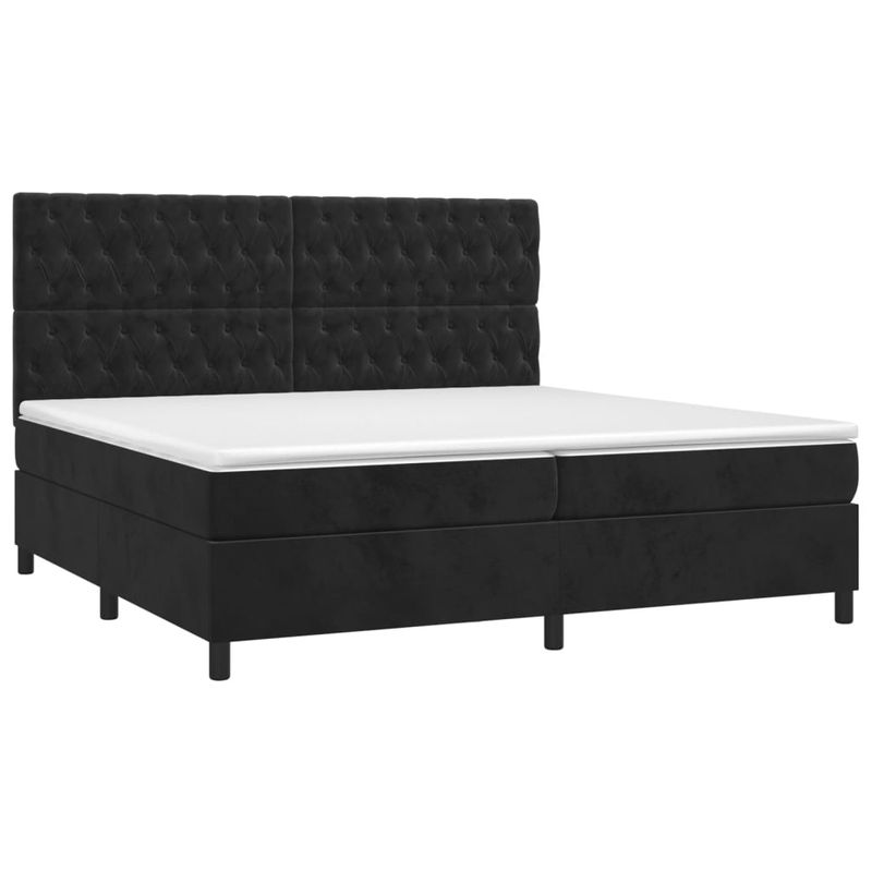 Casa si Gradina - Mobilier - Paturi si accesorii - Paturi - Pat cu arcuri, saltea si LED, negru, 200x200 cm, catifea - Infinity.ro