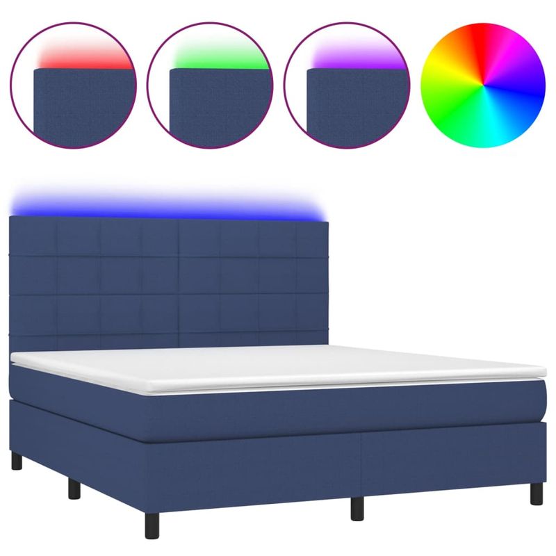 Casa si Gradina - Mobilier - Paturi si accesorii - Paturi - Pat cu arcuri, saltea si LED, albastru, 160x200 cm, textil - Infinity.ro