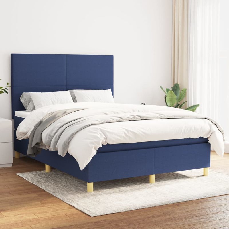 Casa si Gradina - Mobilier - Paturi si accesorii - Paturi - Pat box spring cu saltea, albastru, 140x200 cm, textil - Infinity.ro