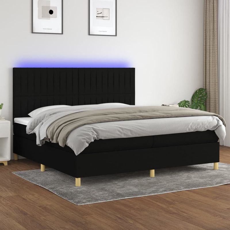 Casa si Gradina - Mobilier - Paturi si accesorii - Paturi - Pat cu arcuri, saltea si LED, negru, 200x200 cm, textil - Infinity.ro