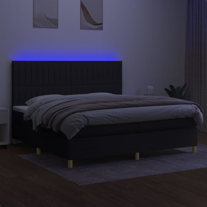 Casa si Gradina - Mobilier - Paturi si accesorii - Paturi - Pat cu arcuri, saltea si LED, negru, 200x200 cm, textil - Infinity.ro