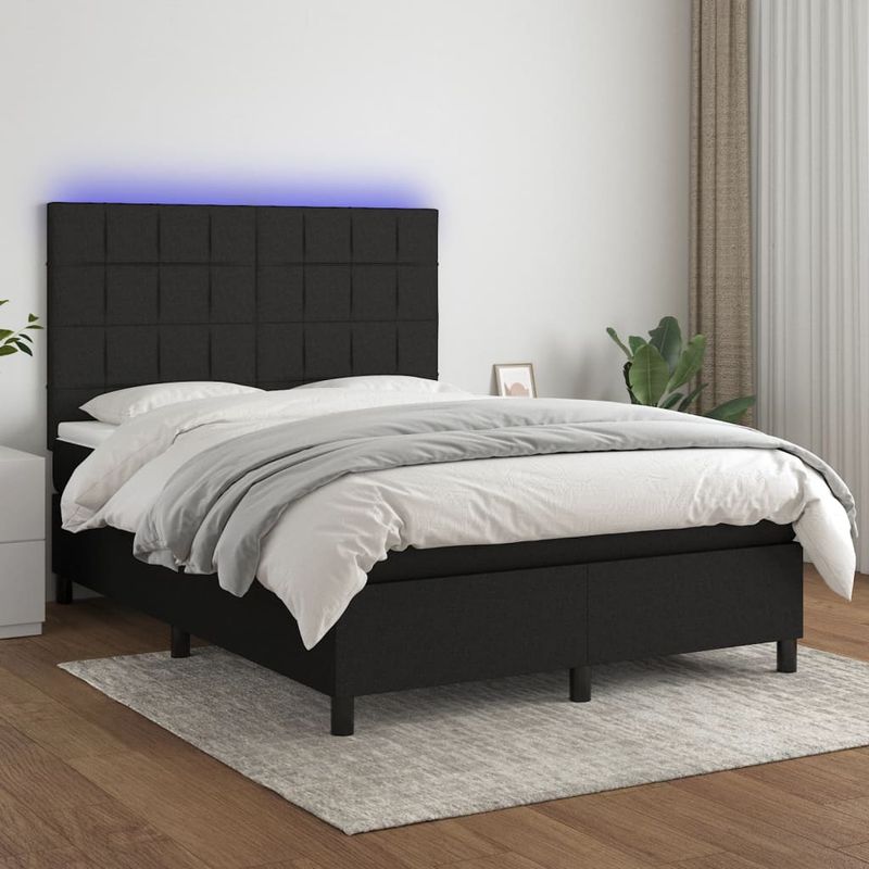 Casa si Gradina - Mobilier - Paturi si accesorii - Paturi - Pat cu arcuri, saltea si LED, negru, 140x200 cm, textil - Infinity.ro