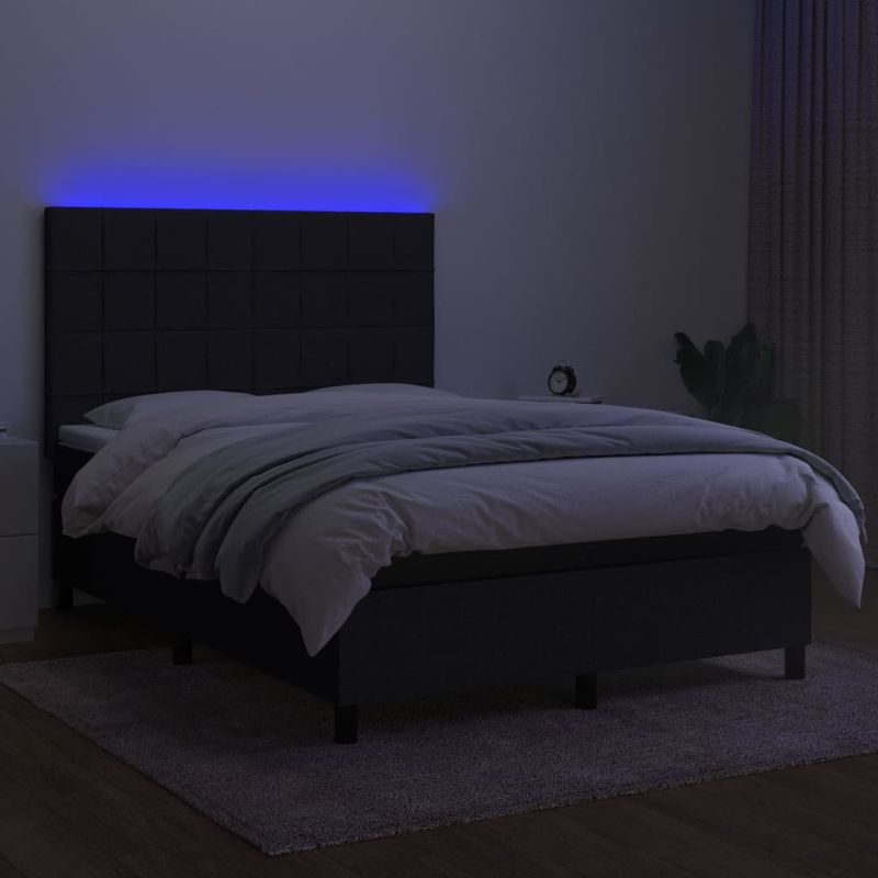 Casa si Gradina - Mobilier - Paturi si accesorii - Paturi - Pat cu arcuri, saltea si LED, negru, 140x200 cm, textil - Infinity.ro