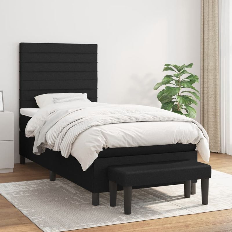 Casa si Gradina - Mobilier - Paturi si accesorii - Paturi - Pat box spring cu saltea, negru, 100x200 cm, textil - Infinity.ro