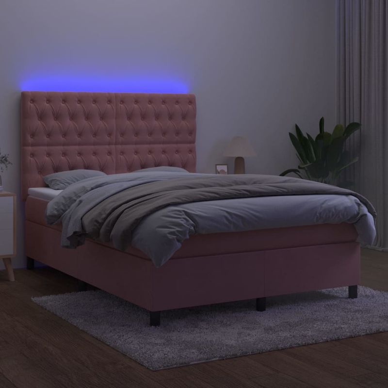 Casa si Gradina - Mobilier - Paturi si accesorii - Paturi - Pat cu arcuri, saltea si LED, negru, 140x200 cm, catifea - Infinity.ro