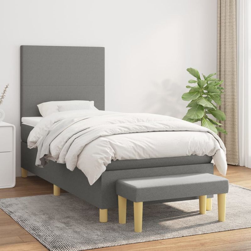 Casa si Gradina - Mobilier - Paturi si accesorii - Paturi - Pat box spring cu saltea, gri inchis, 90x190 cm, textil - Infinity.ro