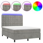 Casa si Gradina - Mobilier - Paturi si accesorii - Paturi - Pat cu arcuri, saltea si LED, gri deschis, 140x200 cm, catifea - Infinity.ro