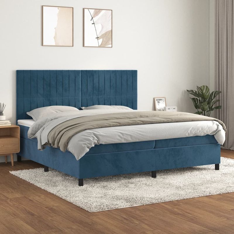 Casa si Gradina - Mobilier - Paturi si accesorii - Paturi - Pat box spring cu saltea, albastru inchis, 200x200 cm, catifea - Infinity.ro