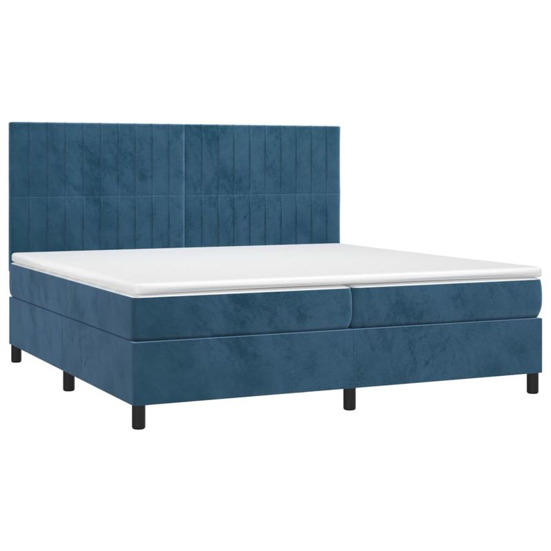 Casa si Gradina - Mobilier - Paturi si accesorii - Paturi - Pat box spring cu saltea, albastru inchis, 200x200 cm, catifea - Infinity.ro