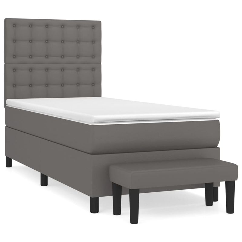 Casa si Gradina - Mobilier - Paturi si accesorii - Paturi - Pat box spring cu saltea, gri, 90x190 cm, piele ecologica - Infinity.ro