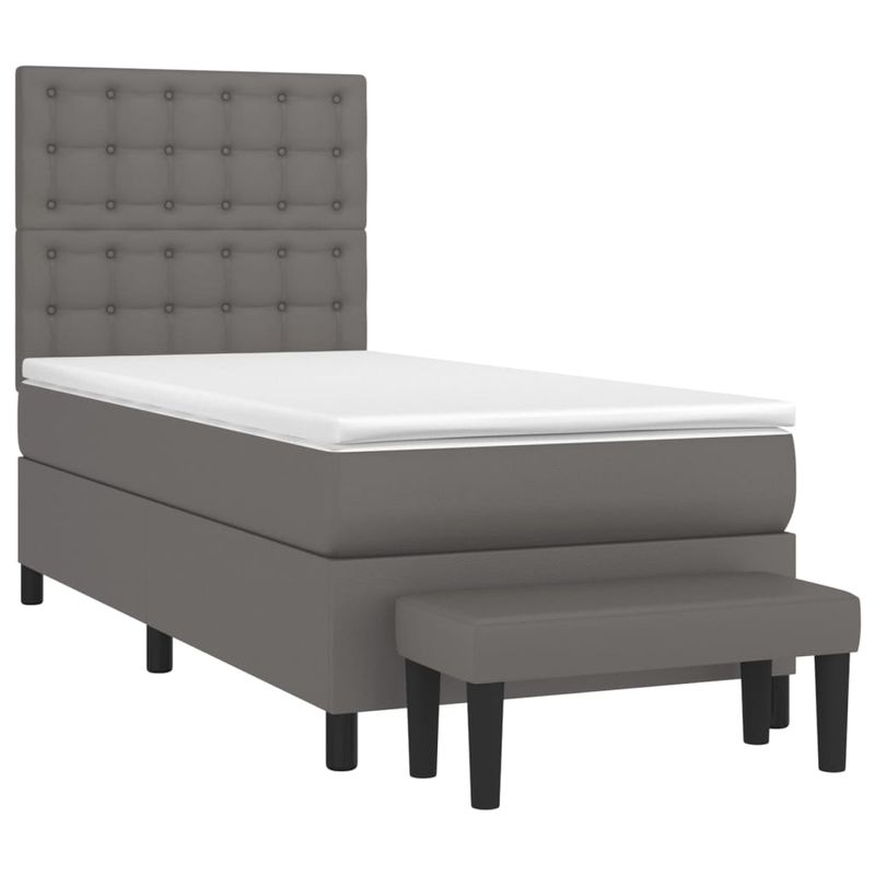 Casa si Gradina - Mobilier - Paturi si accesorii - Paturi - Pat box spring cu saltea, gri, 90x190 cm, piele ecologica - Infinity.ro
