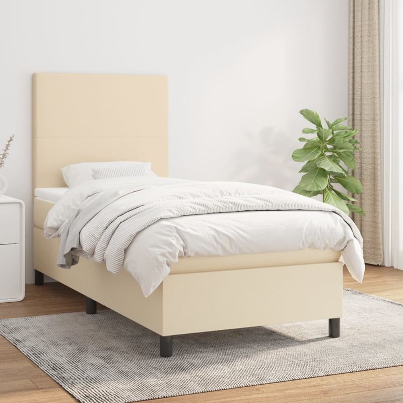 Casa si Gradina - Mobilier - Paturi si accesorii - Paturi - Pat box spring cu saltea, crem, 80x200 cm, textil - Infinity.ro