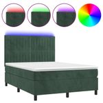 Casa si Gradina - Mobilier - Paturi si accesorii - Paturi - Pat cu arcuri, saltea si LED, verde inchis, 140x200 cm, catifea - Infinity.ro