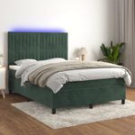 Casa si Gradina - Mobilier - Paturi si accesorii - Paturi - Pat cu arcuri, saltea si LED, verde inchis, 140x200 cm, catifea - Infinity.ro