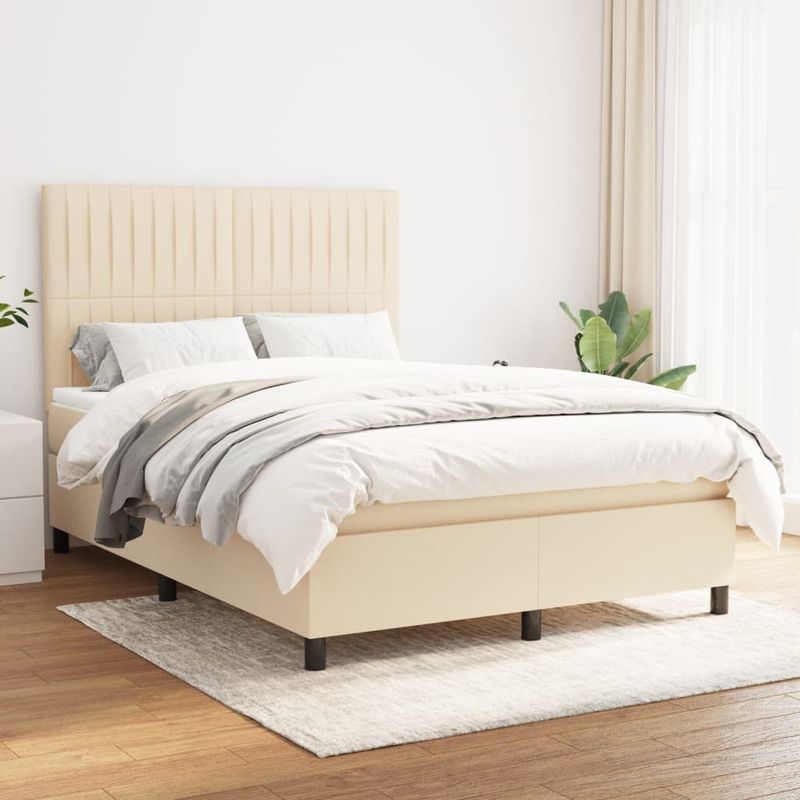 Casa si Gradina - Mobilier - Paturi si accesorii - Paturi - Pat box spring cu saltea, crem, 140x200 cm, textil - Infinity.ro