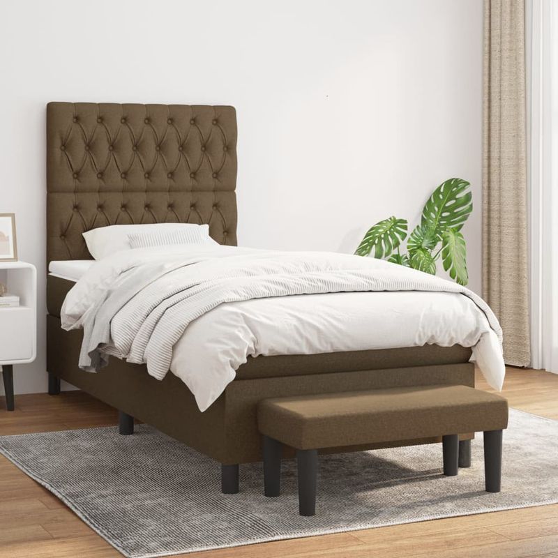 Casa si Gradina - Mobilier - Paturi si accesorii - Paturi - Pat box spring cu saltea, maro inchis, 90x190 cm, textil - Infinity.ro