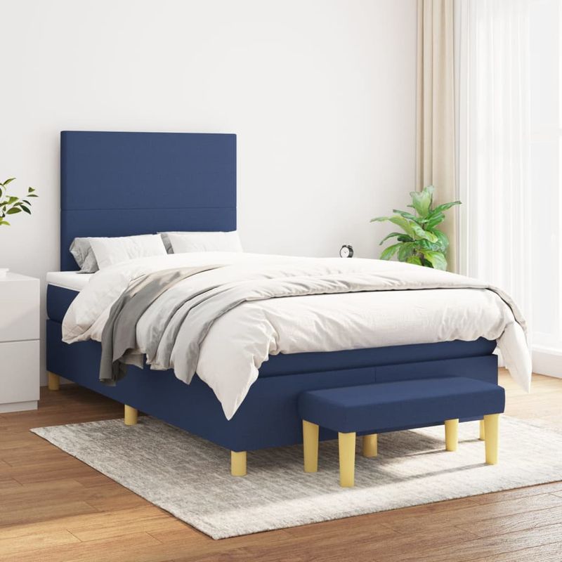 Casa si Gradina - Mobilier - Paturi si accesorii - Paturi - Pat box spring cu saltea, albastru, 120x200 cm, textil - Infinity.ro