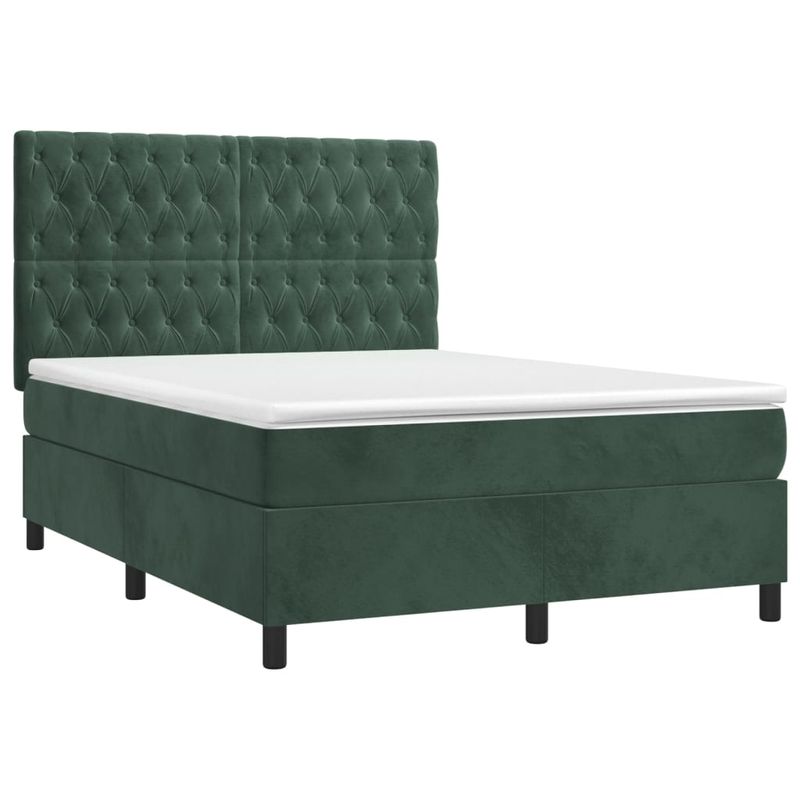 Casa si Gradina - Mobilier - Paturi si accesorii - Paturi - Pat box spring cu saltea, verde inchis, 140x190 cm, catifea - Infinity.ro