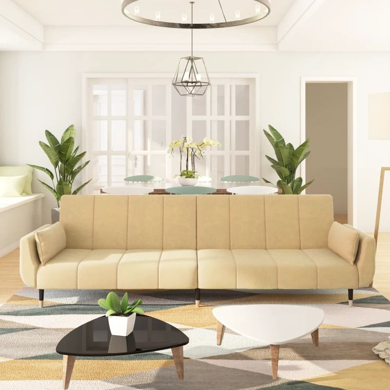 Casa si Gradina - Mobilier - Canapele si coltare - Canapele - Canapea extensibila cu 2 locuri, 2 perne, crem, catifea - Infinity.ro