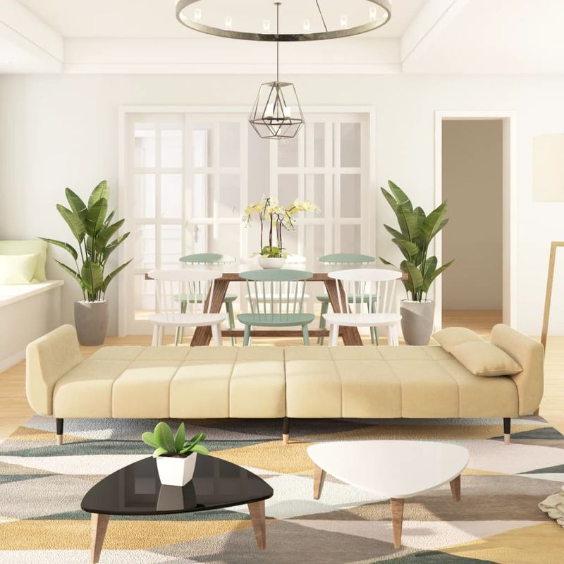 Casa si Gradina - Mobilier - Canapele si coltare - Canapele - Canapea extensibila cu 2 locuri, 2 perne, crem, catifea - Infinity.ro