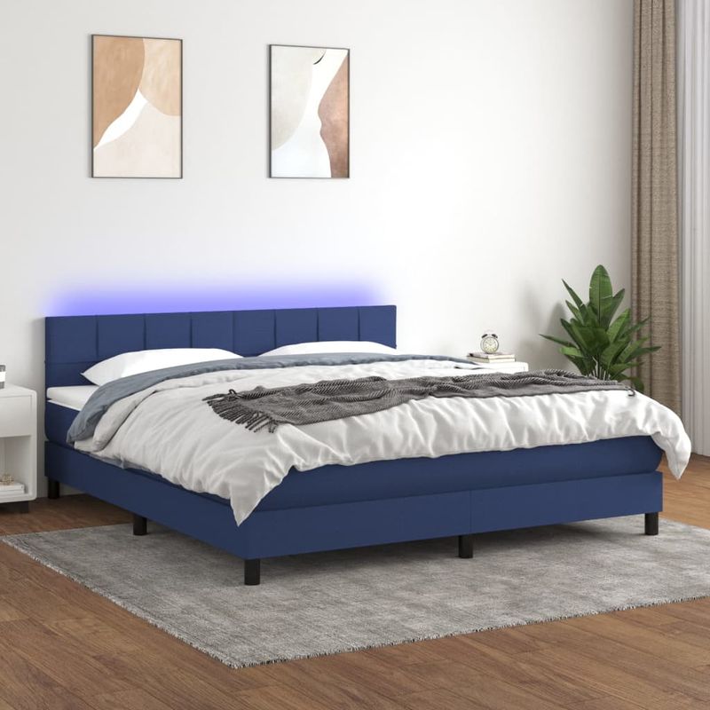 Casa si Gradina - Mobilier - Paturi si accesorii - Paturi - Pat cu arcuri, saltea si LED, albastru, 160x200 cm, textil - Infinity.ro