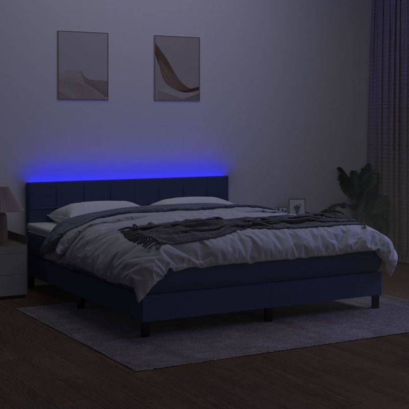 Casa si Gradina - Mobilier - Paturi si accesorii - Paturi - Pat cu arcuri, saltea si LED, albastru, 160x200 cm, textil - Infinity.ro