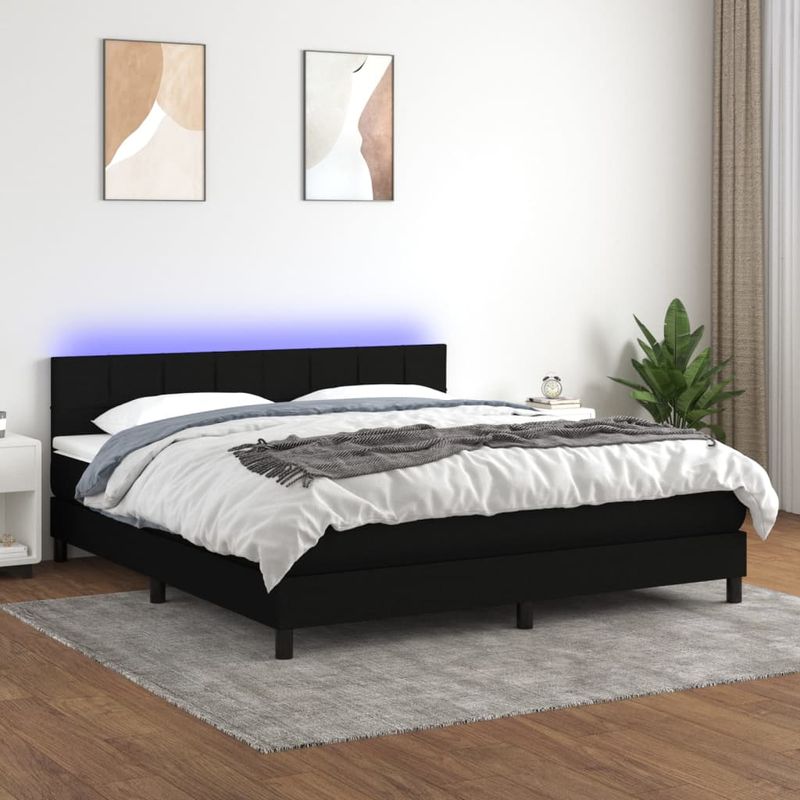 Casa si Gradina - Mobilier - Paturi si accesorii - Paturi - Pat cu arcuri, saltea si LED, negru, 160x200 cm, textil - Infinity.ro