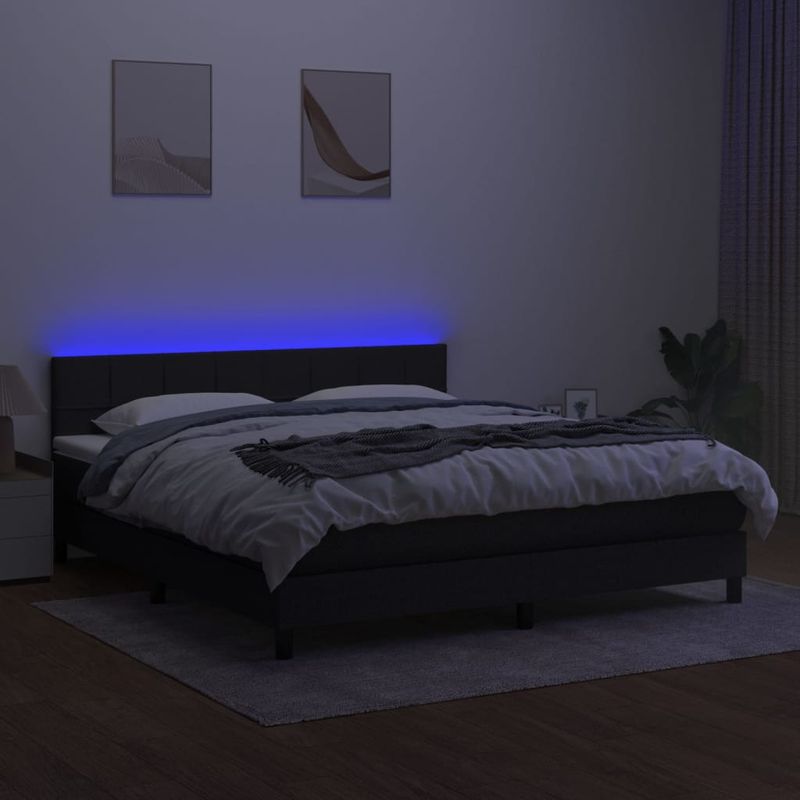 Casa si Gradina - Mobilier - Paturi si accesorii - Paturi - Pat cu arcuri, saltea si LED, negru, 160x200 cm, textil - Infinity.ro