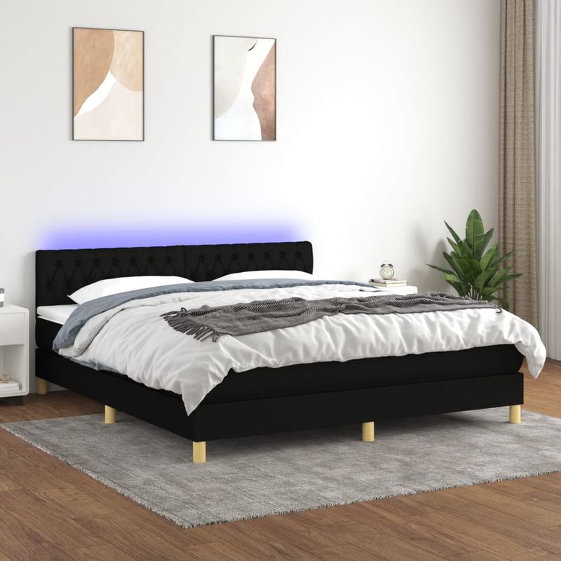 Casa si Gradina - Mobilier - Paturi si accesorii - Paturi - Pat cu arcuri, saltea si LED, negru, 160x200 cm, textil - Infinity.ro