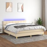 Casa si Gradina - Mobilier - Paturi si accesorii - Paturi - Pat cu arcuri, saltea si LED, crem, 160x200 cm, textil - Infinity.ro