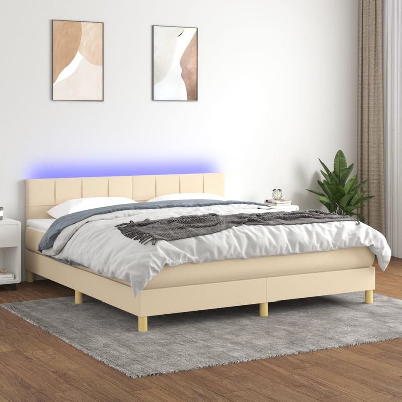 Casa si Gradina - Mobilier - Paturi si accesorii - Paturi - Pat cu arcuri, saltea si LED, crem, 160x200 cm, textil - Infinity.ro