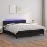 Casa si Gradina - Mobilier - Paturi si accesorii - Paturi - Pat cu arcuri, saltea si LED, negru, 160x200cm, piele ecologica - Infinity.ro