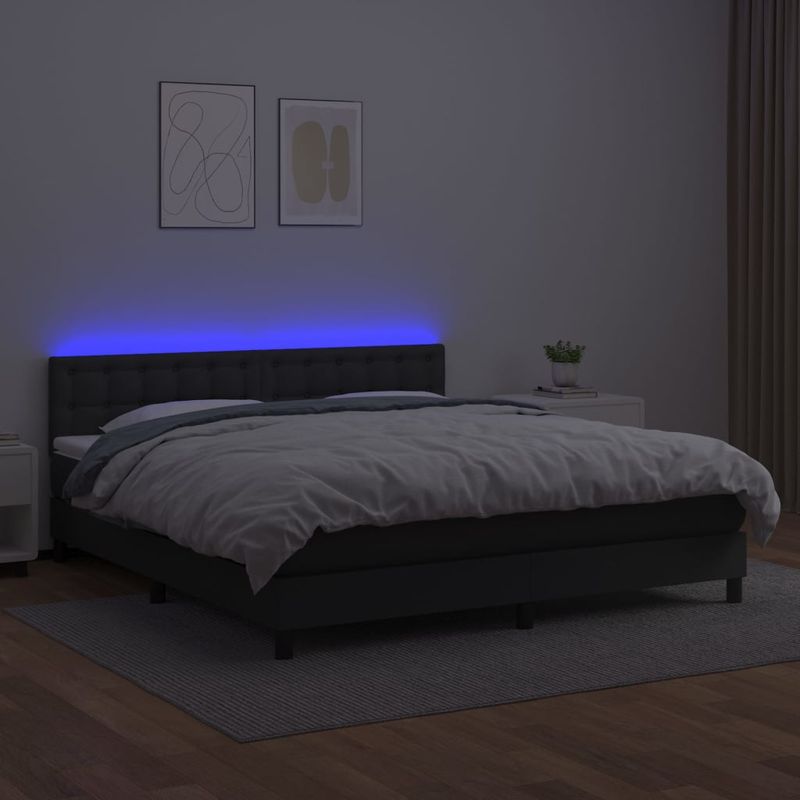 Casa si Gradina - Mobilier - Paturi si accesorii - Paturi - Pat cu arcuri, saltea si LED, negru, 160x200cm, piele ecologica - Infinity.ro