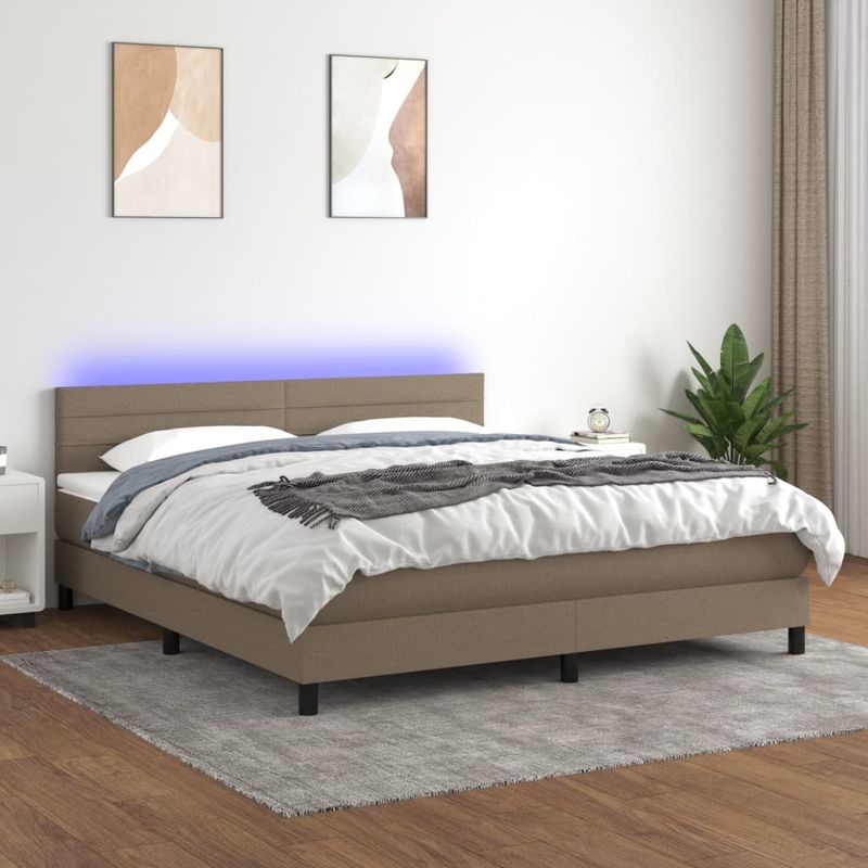 Casa si Gradina - Mobilier - Paturi si accesorii - Paturi - Pat cu arcuri, saltea si LED, gri taupe, 160x200 cm, textil - Infinity.ro