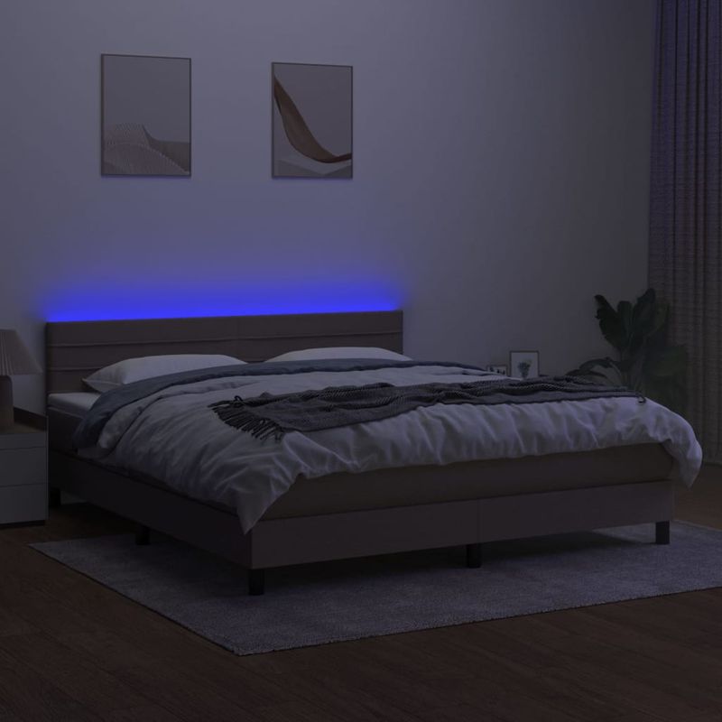 Casa si Gradina - Mobilier - Paturi si accesorii - Paturi - Pat cu arcuri, saltea si LED, gri taupe, 160x200 cm, textil - Infinity.ro