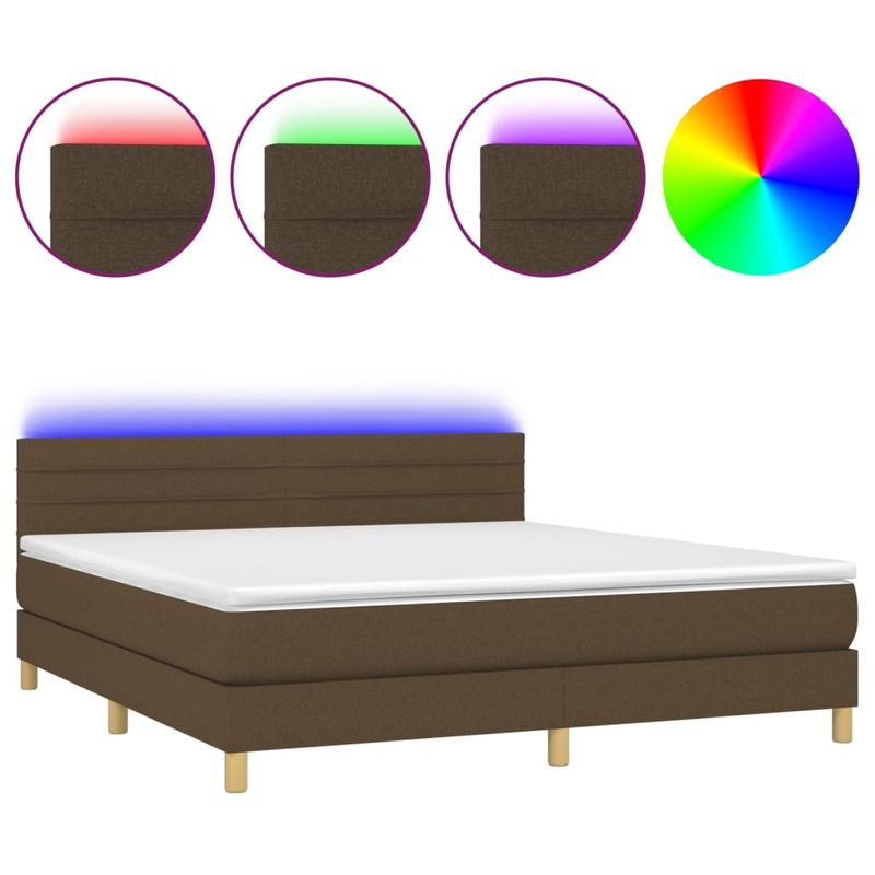 Casa si Gradina - Mobilier - Paturi si accesorii - Paturi - Pat cu arcuri, saltea si LED, maro inchis, 160x200 cm, textil - Infinity.ro