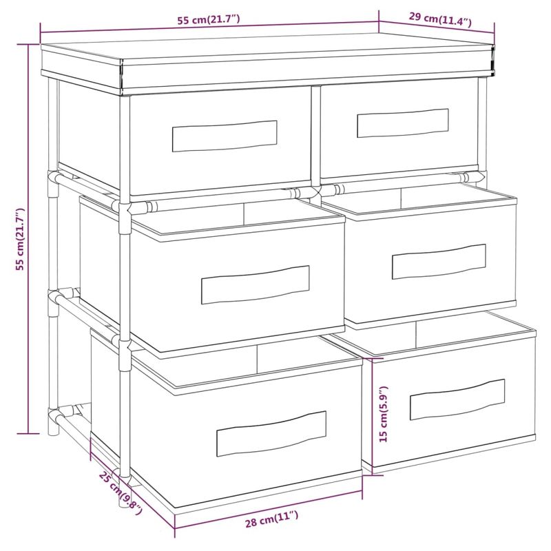 Casa si Gradina - Mobilier - Dulapuri si sifoniere - Dulapuri - Dulap depozitare cu 6 sertare, negru, 55x29x55 cm, otel - Infinity.ro