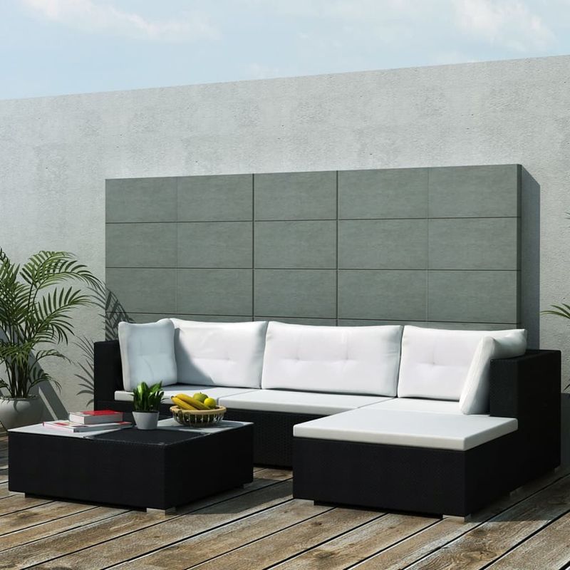 Casa si Gradina - Gradina si terasa - Mobilier exterior - Seturi mobila gradina - Set mobilier de gradina cu perne, 5 piese, negru, poliratan - Infinity.ro