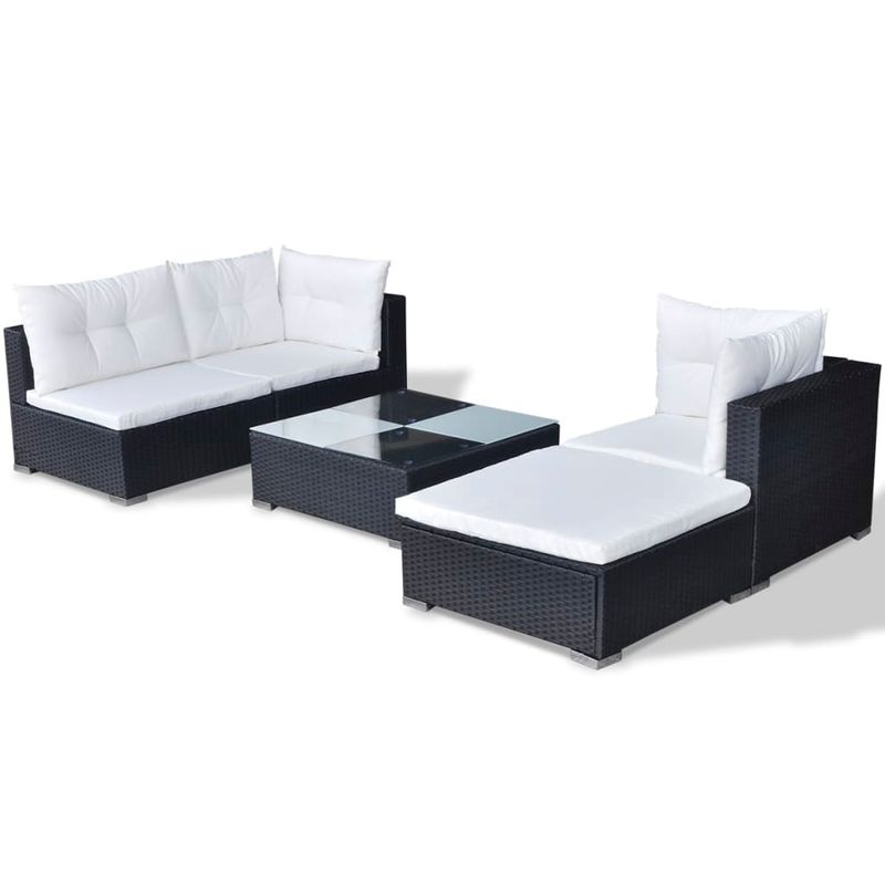 Casa si Gradina - Gradina si terasa - Mobilier exterior - Seturi mobila gradina - Set mobilier de gradina cu perne, 5 piese, negru, poliratan - Infinity.ro