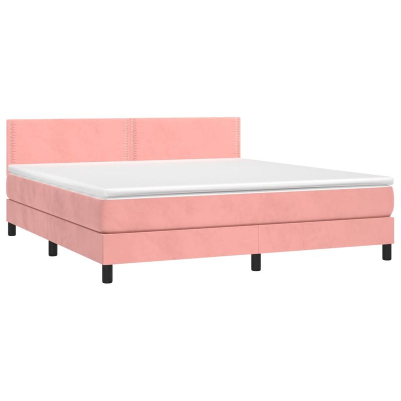 Casa si Gradina - Mobilier - Paturi si accesorii - Paturi - Pat continental cu saltea și LED, roz, 180x200 cm, catifea, model unică și cuie de tapițerie - Infinity.ro