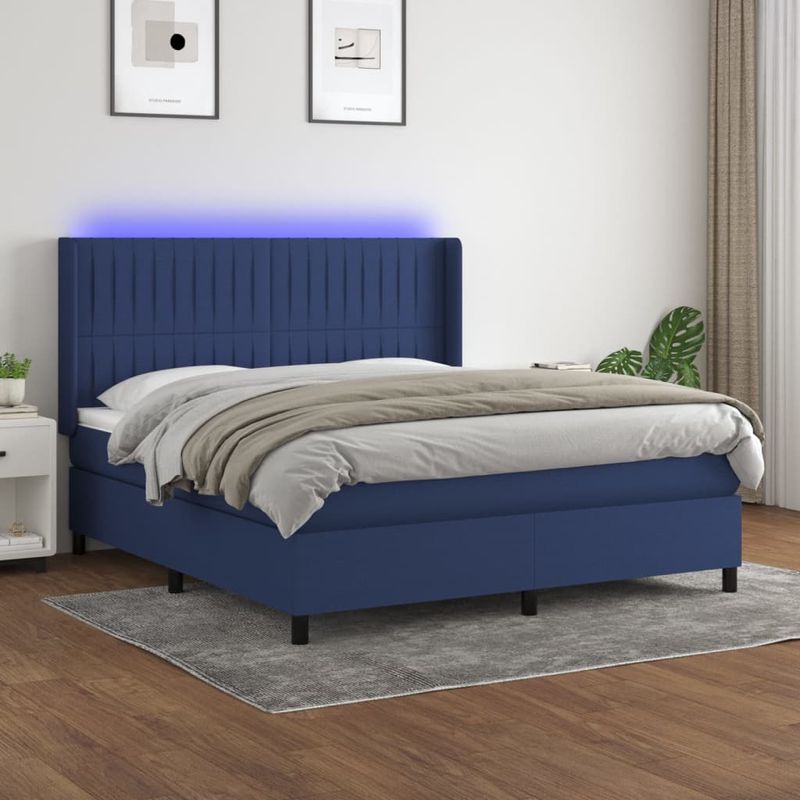 Casa si Gradina - Mobilier - Paturi si accesorii - Paturi - Pat cu arcuri, saltea si LED, albastru, 160x200 cm, textil - Infinity.ro